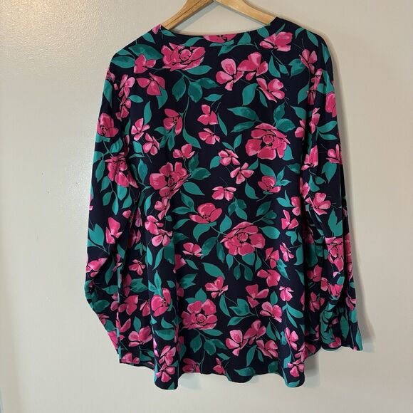 Talbots Womens Popover Top Pink Floral Long Sleeve Blouse Sz 2X - Picture 7 of 7